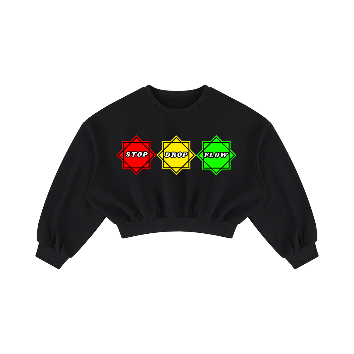 Women's Boxy Cropped Crewneck Sweatshirt STOP DROP FLOW