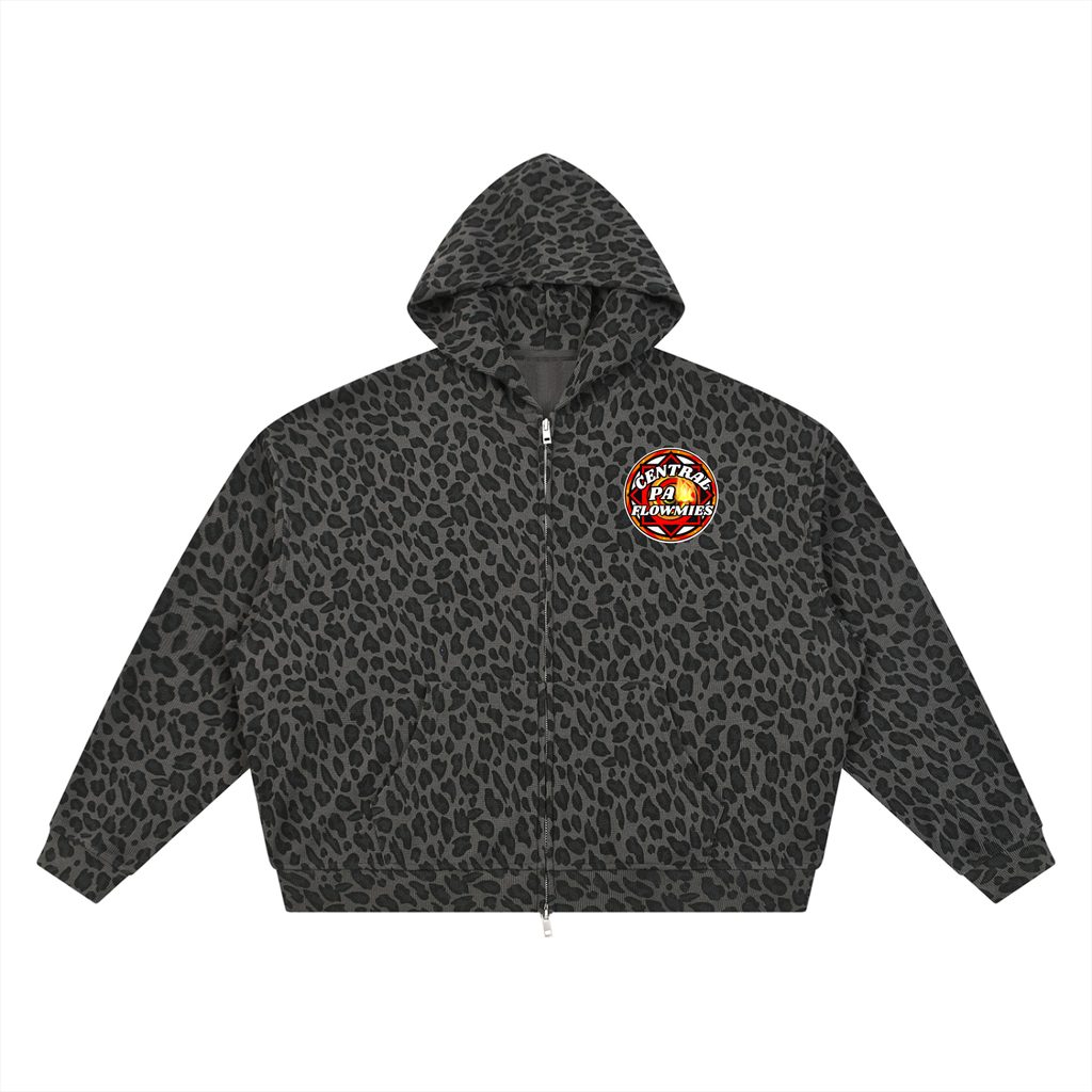 Unisex Leopard Print Waffle Full Zip Hoodie CPA LOGO